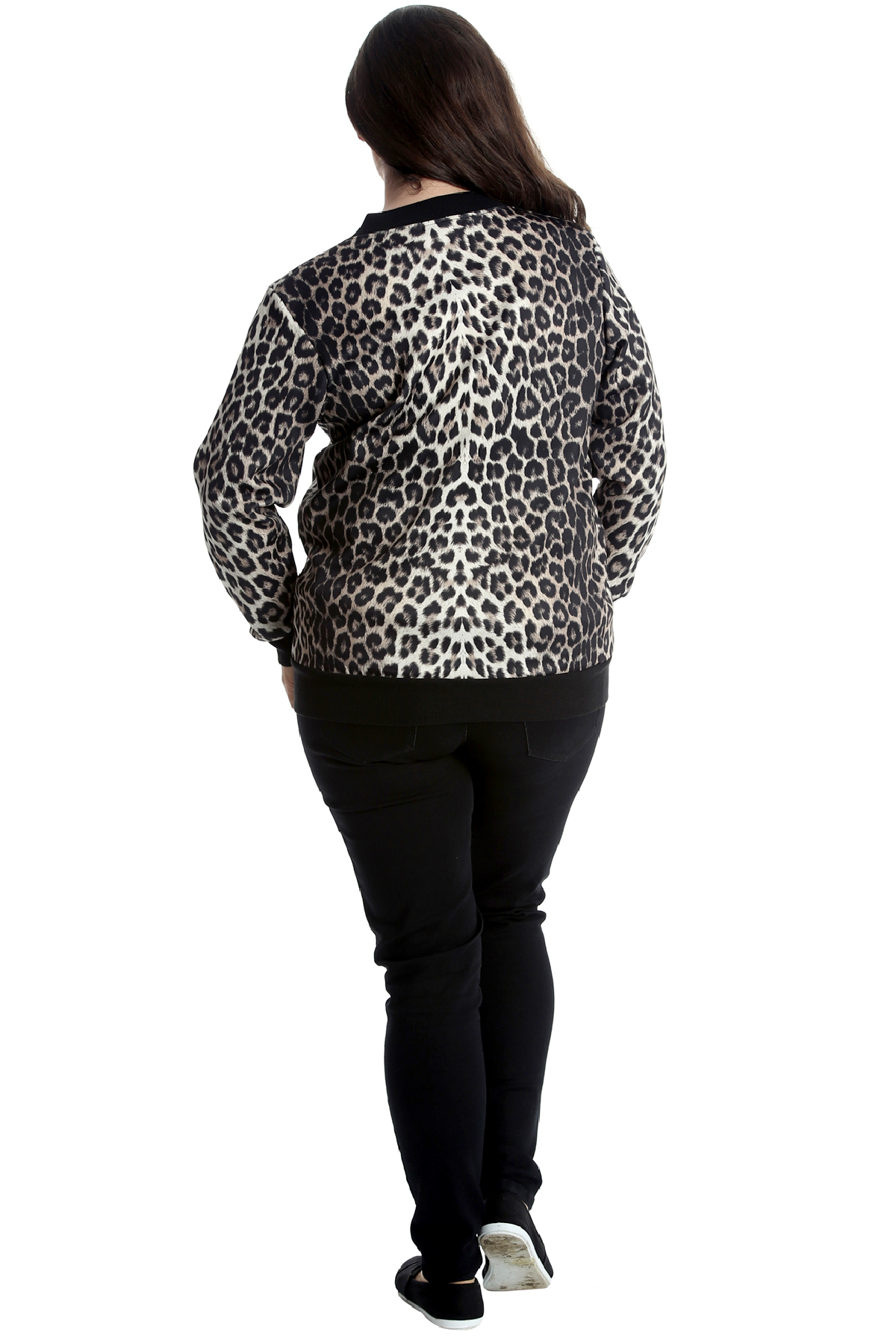 New Womens Plus Size Bomber Jacket Ladies Leopard Animal Print Ribbed Varsity