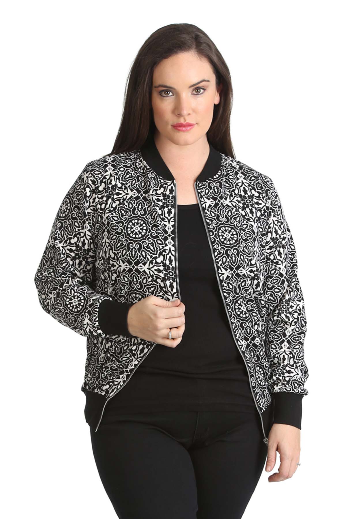 New Womens Bomber Jacket Ladies Plus Size Ribbed Moroccan Print Varsity Nouvelle Ebay 4104