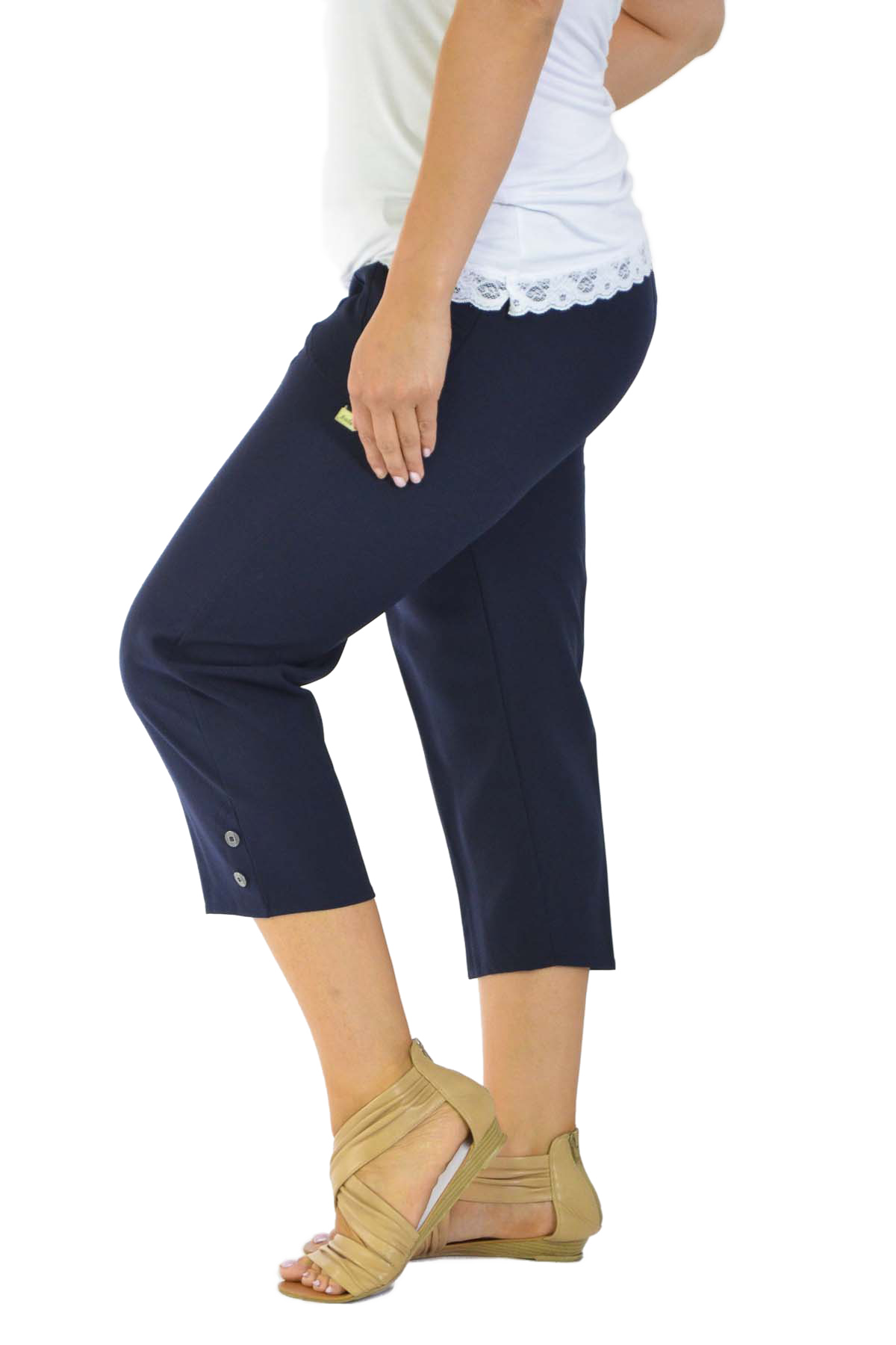 Womens New Cropped Pocket Trousers Elastic Waist Pants Nouvelle Plus