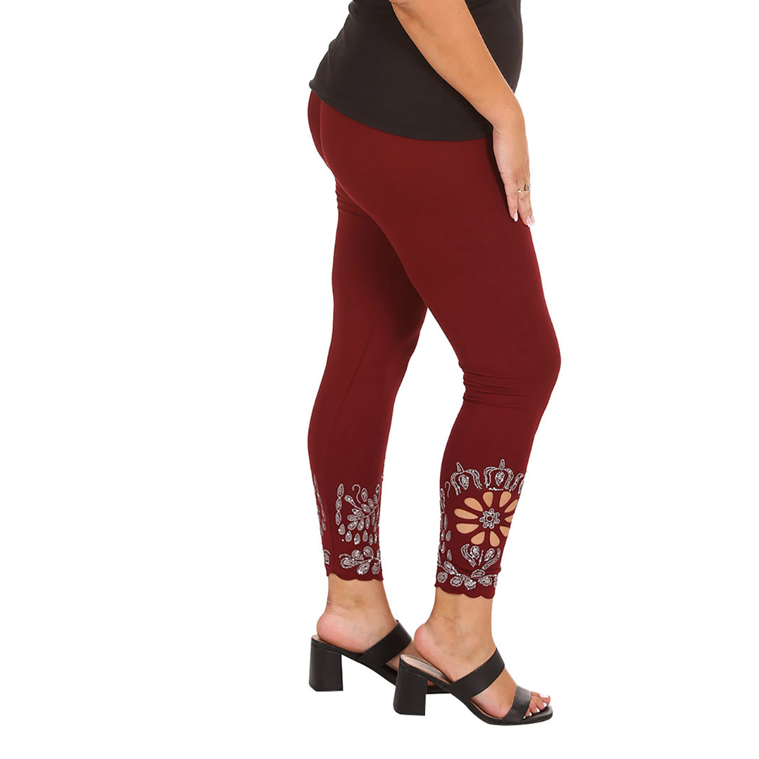 New Womens Plus Size Leggings Laser Cut Sequin Full Length Elastic Waist Cutout - Picture 31 of 31
