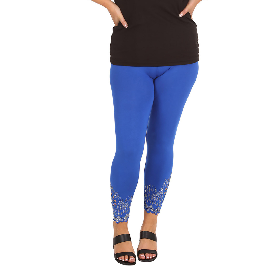 New Womens Plus Size Leggings Laser Cut Sequin Full Length Elastic Waist Cutout - Picture 25 of 31