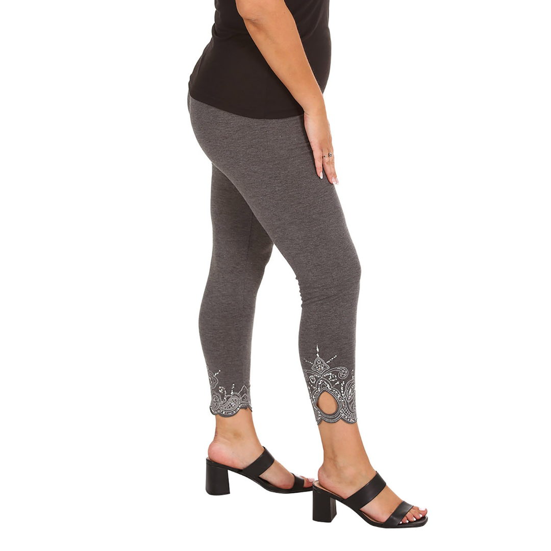 New Womens Plus Size Leggings Laser Cut Sequin Full Length Elastic Waist Cutout - Picture 23 of 31