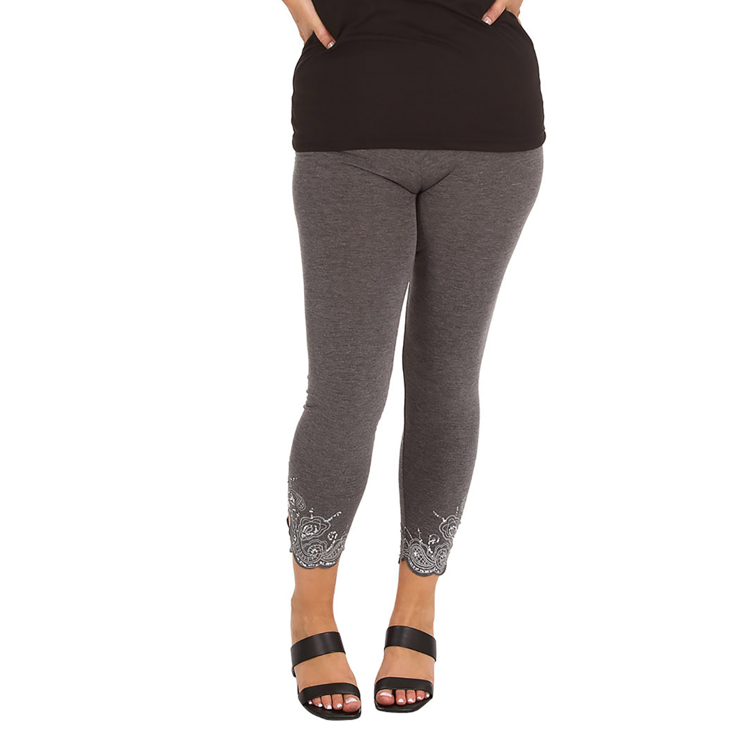 New Womens Plus Size Leggings Laser Cut Sequin Full Length Elastic Waist Cutout - Picture 21 of 31