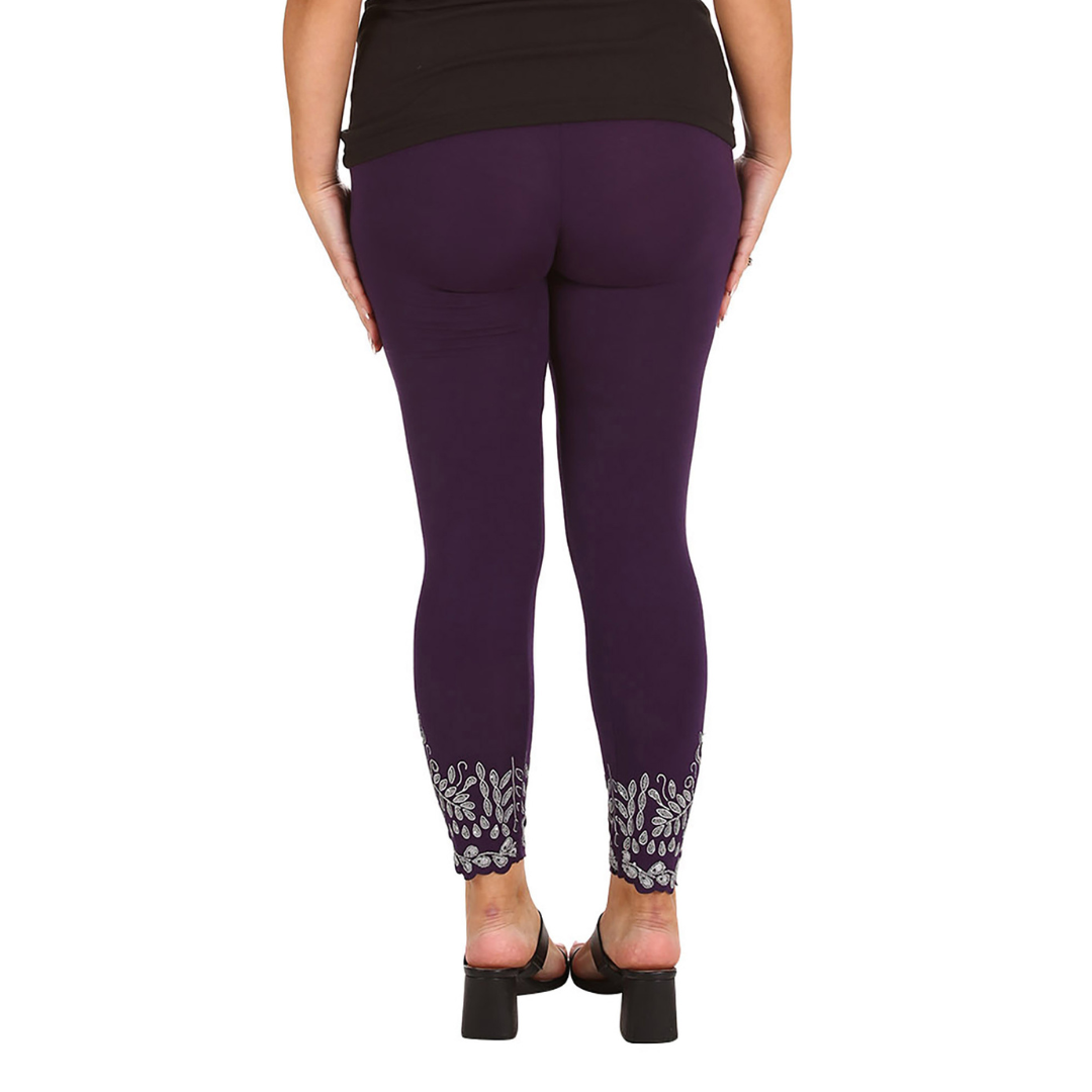 New Womens Plus Size Leggings Laser Cut Sequin Full Length Elastic Waist Cutout - Picture 12 of 31