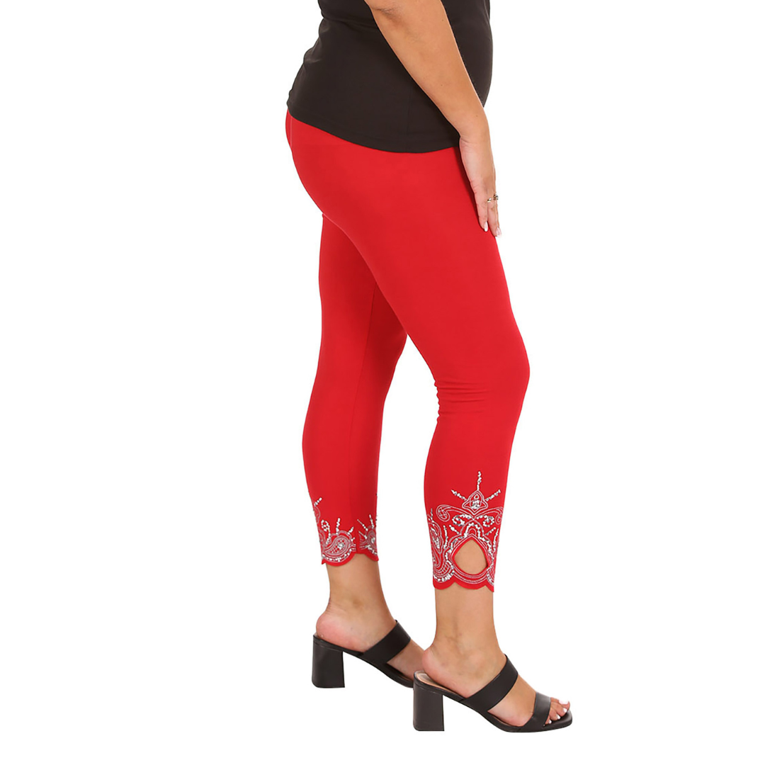 New Womens Plus Size Leggings Laser Cut Sequin Full Length Elastic Waist Cutout - Picture 15 of 31