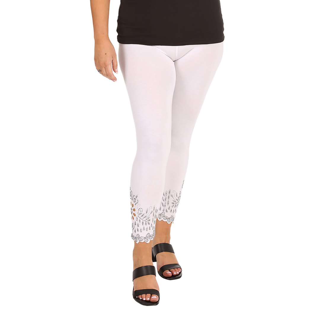 New Womens Plus Size Leggings Laser Cut Sequin Full Length Elastic Waist Cutout - Picture 20 of 31