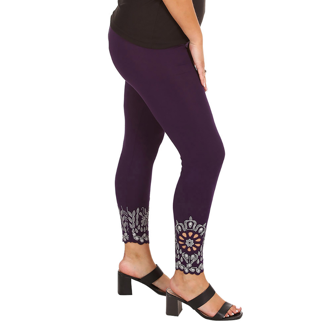 New Womens Plus Size Leggings Laser Cut Sequin Full Length Elastic Waist Cutout - Picture 11 of 31