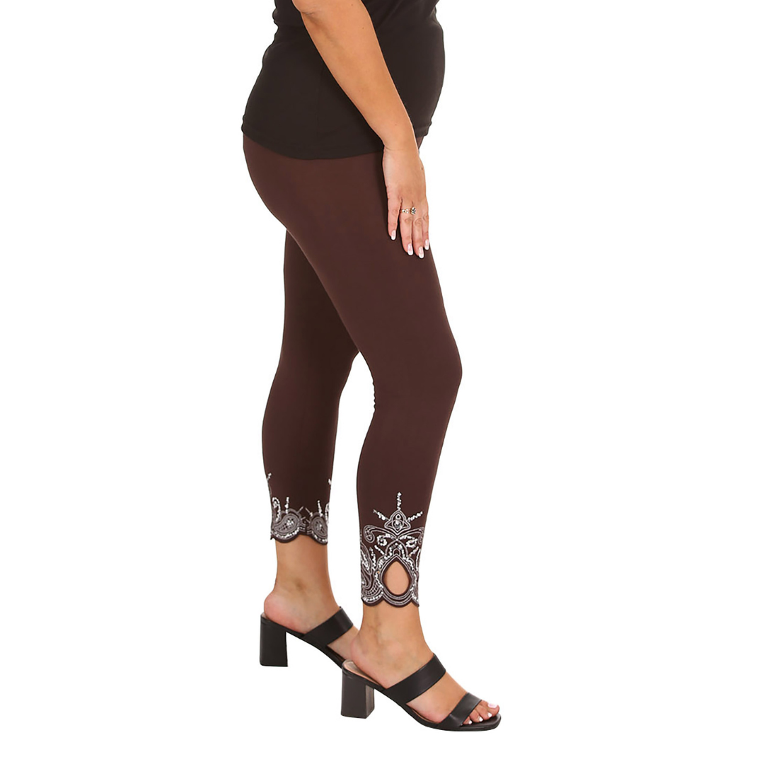 New Womens Plus Size Leggings Laser Cut Sequin Full Length Elastic Waist Cutout - Picture 7 of 31