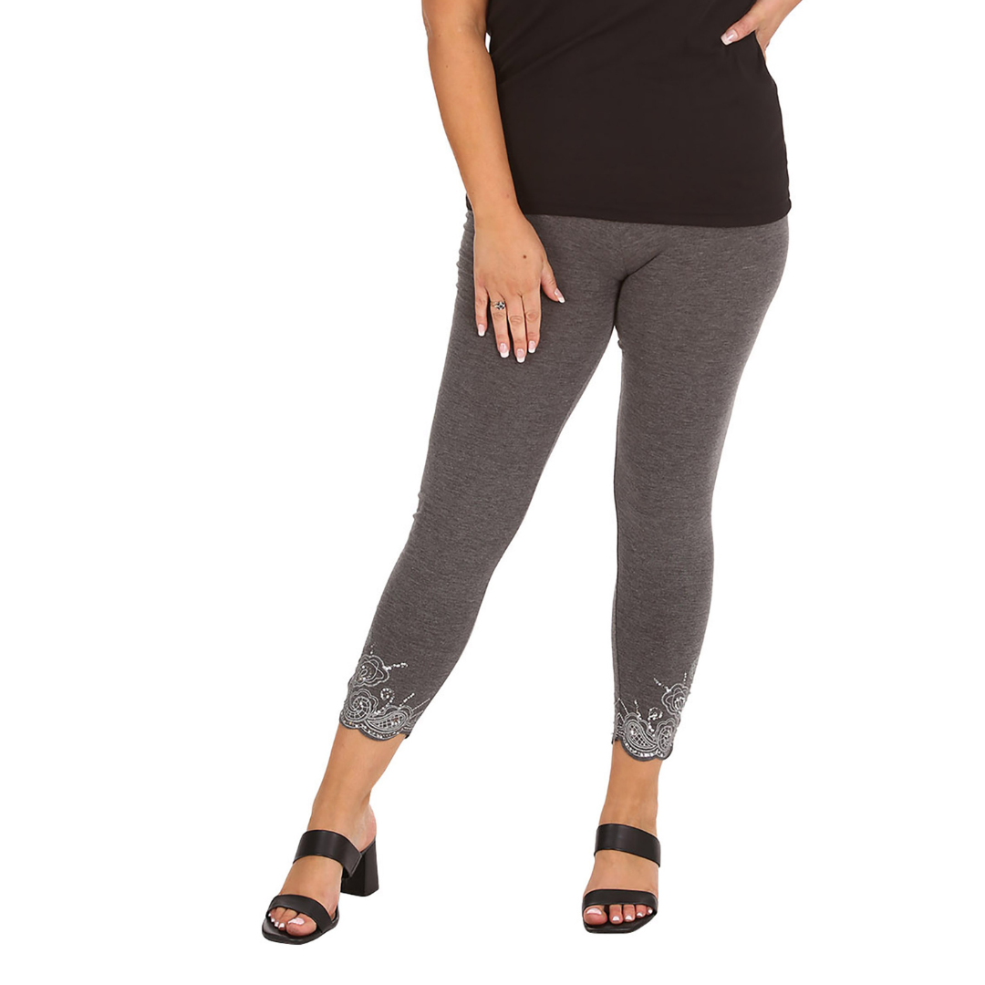 New Womens Plus Size Leggings Laser Cut Sequin Full Length Elastic Waist Cutout - Picture 22 of 31