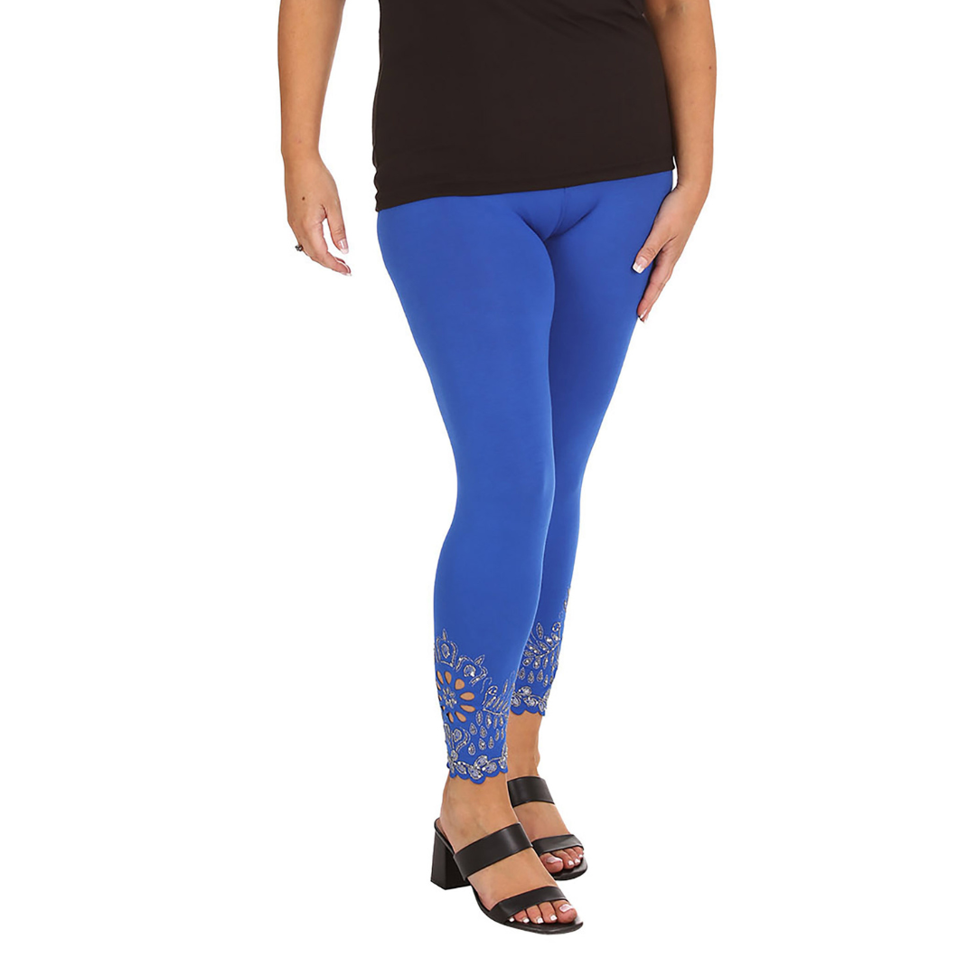New Womens Plus Size Leggings Laser Cut Sequin Full Length Elastic Waist Cutout - Picture 28 of 31