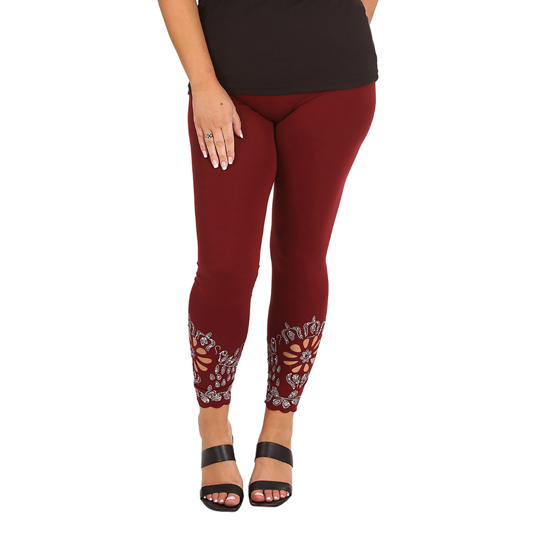 New Womens Plus Size Leggings Laser Cut Sequin Full Length Elastic Waist Cutout - Picture 30 of 31