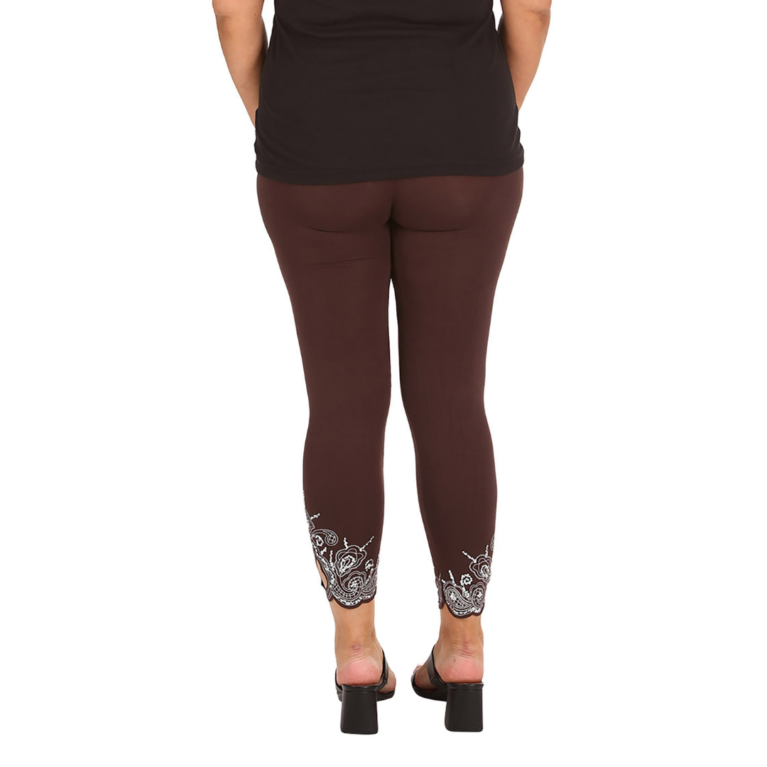 New Womens Plus Size Leggings Laser Cut Sequin Full Length Elastic Waist Cutout - Picture 8 of 31