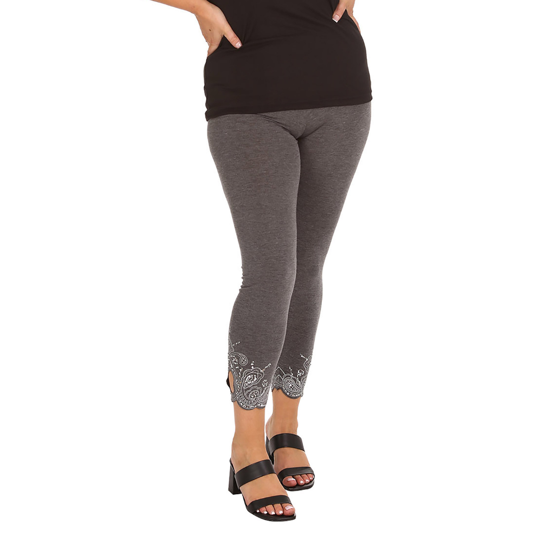 New Womens Plus Size Leggings Laser Cut Sequin Full Length Elastic Waist Cutout - Picture 24 of 31