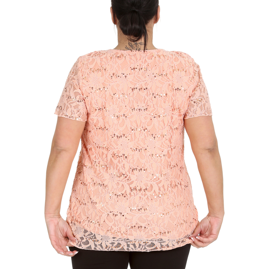 Nouvelle Ladies Womens Plus Size Sequins Floral Lace Ladies Party Xmas Tunic Top - Picture 48 of 92