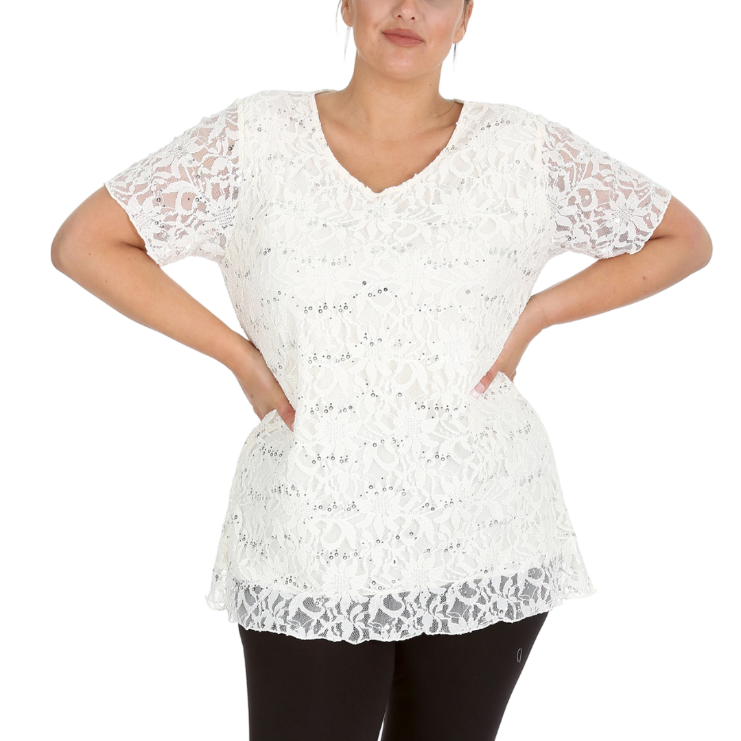 Nouvelle Ladies Womens Plus Size Sequins Floral Lace Ladies Party Xmas Tunic Top - Picture 58 of 92