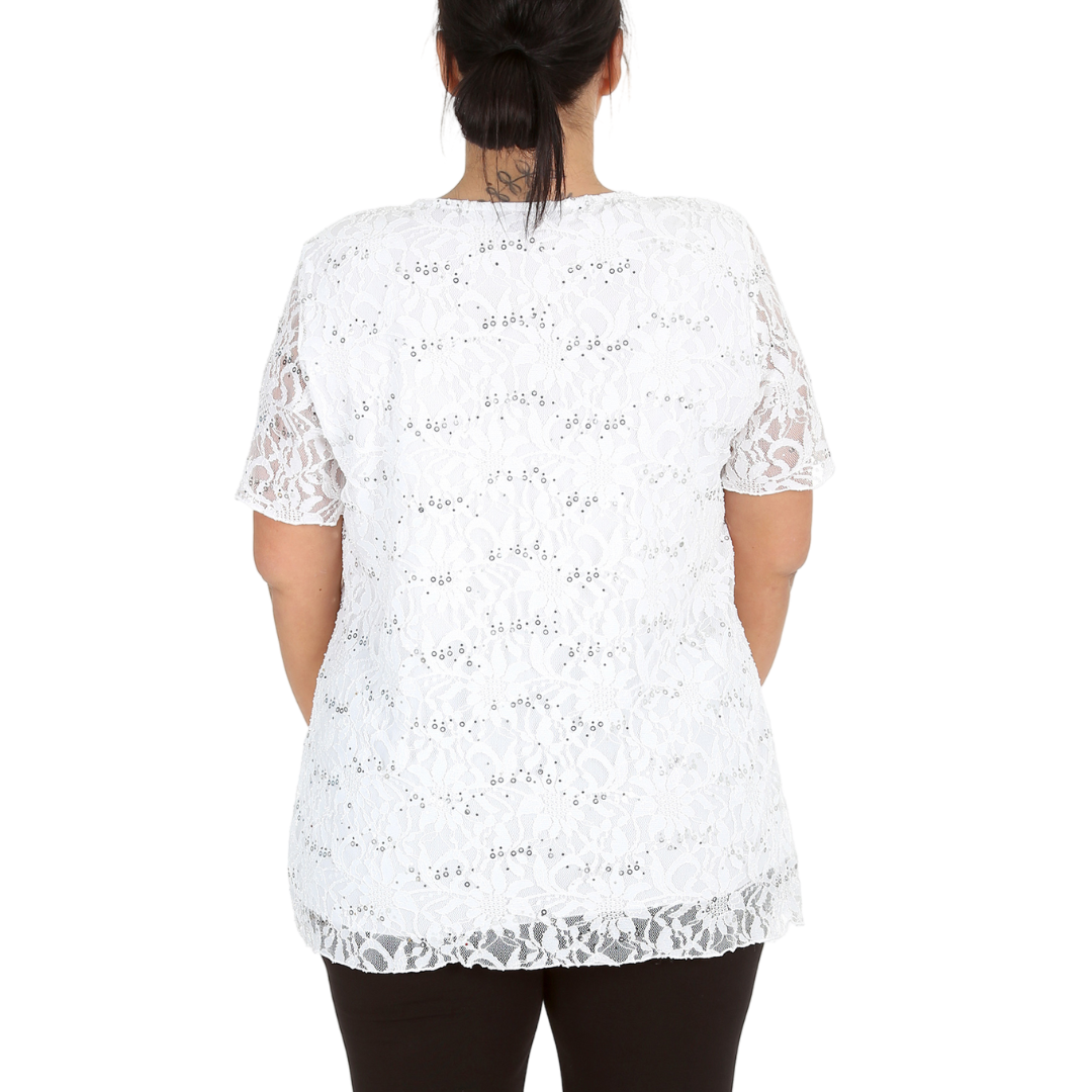 Nouvelle Ladies Womens Plus Size Sequins Floral Lace Ladies Party Xmas Tunic Top - Picture 40 of 92