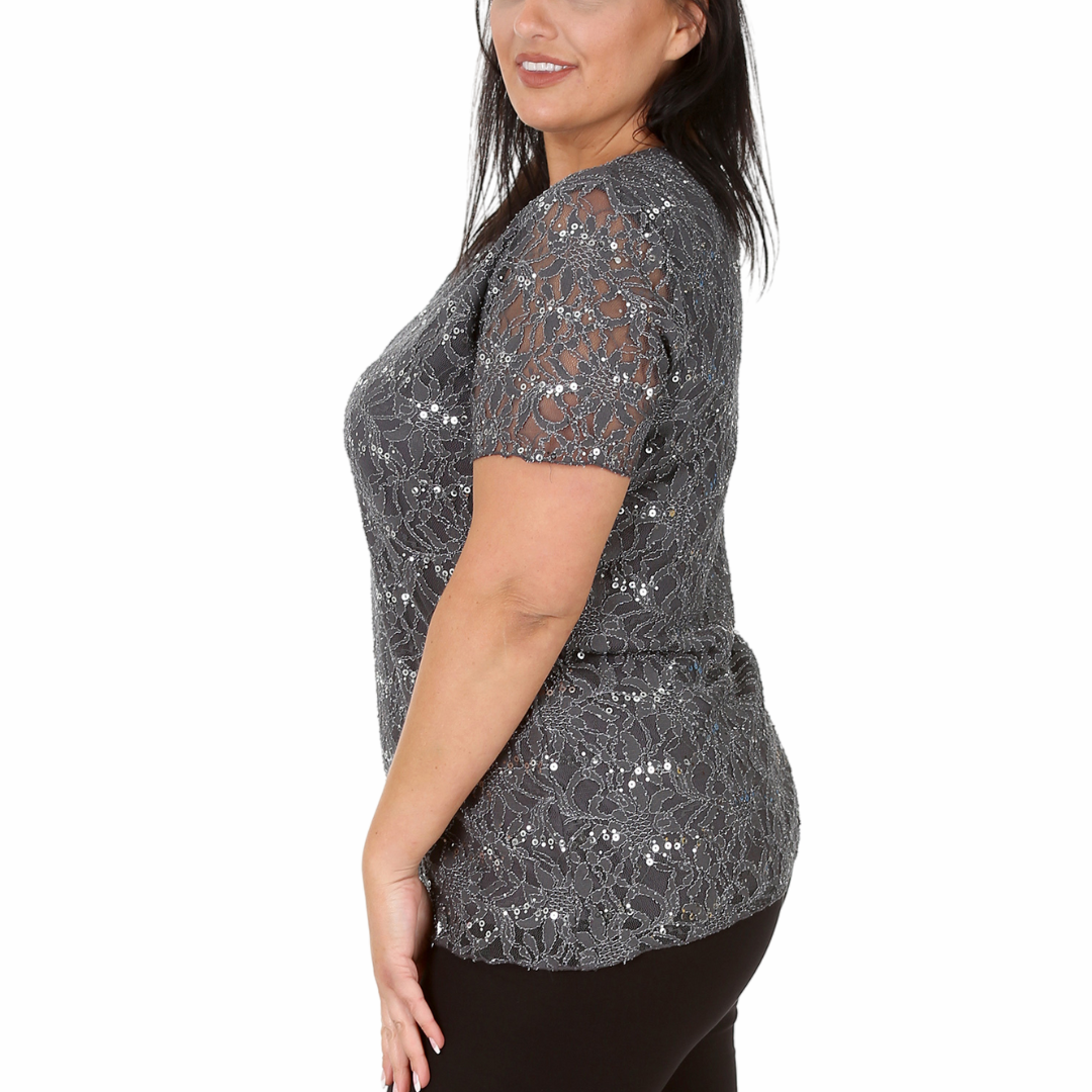 Nouvelle Ladies Womens Plus Size Sequins Floral Lace Ladies Party Xmas Tunic Top - Picture 13 of 92