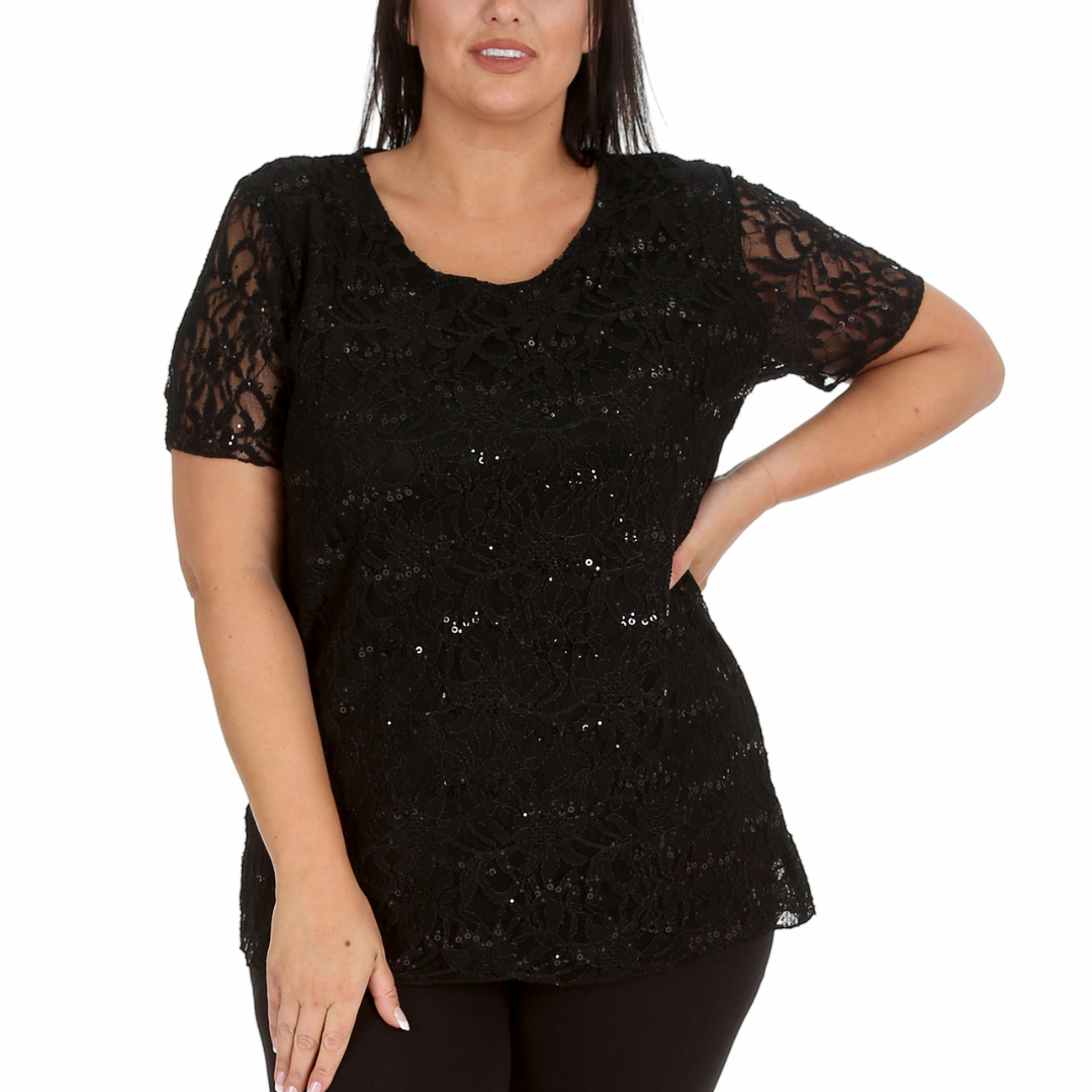 Nouvelle Ladies Womens Plus Size Sequins Floral Lace Ladies Party Xmas Tunic Top - Picture 5 of 92