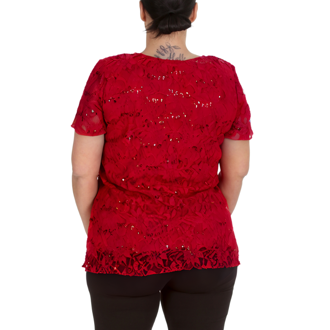 Nouvelle Ladies Womens Plus Size Sequins Floral Lace Ladies Party Xmas Tunic Top - Picture 71 of 92