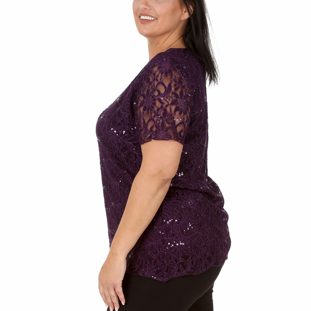 Nouvelle Ladies Womens Plus Size Sequins Floral Lace Ladies Party Xmas Tunic Top - Picture 25 of 92