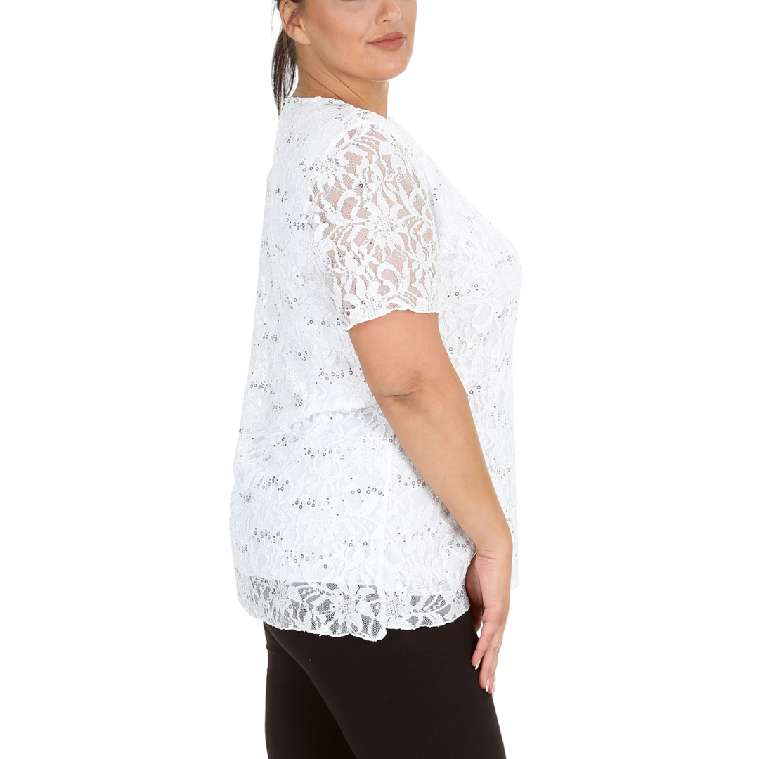 Nouvelle Ladies Womens Plus Size Sequins Floral Lace Ladies Party Xmas Tunic Top - Picture 42 of 92