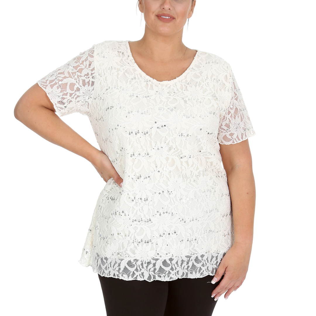 Nouvelle Ladies Womens Plus Size Sequins Floral Lace Ladies Party Xmas Tunic Top - Picture 62 of 92