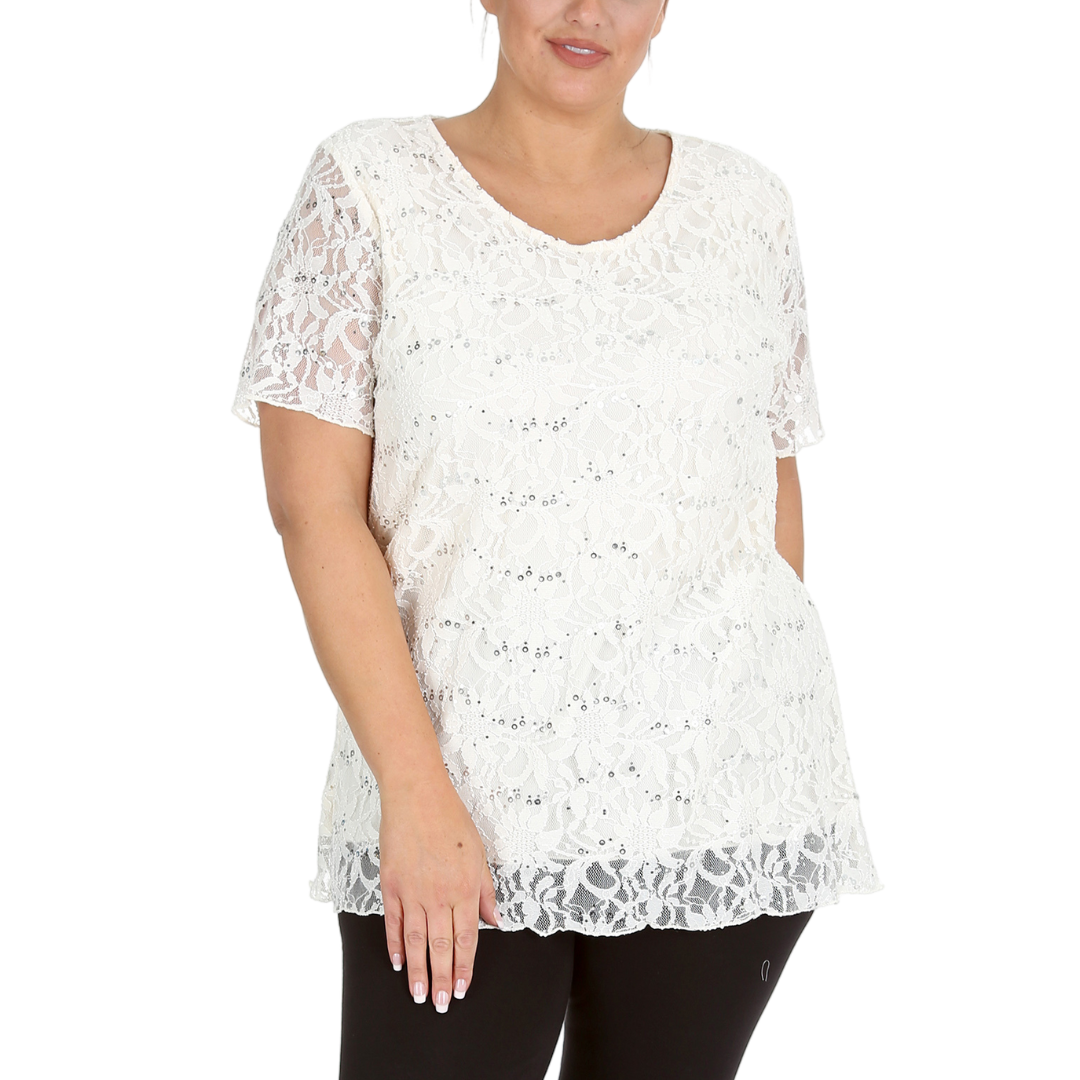 Nouvelle Ladies Womens Plus Size Sequins Floral Lace Ladies Party Xmas Tunic Top - Picture 59 of 92