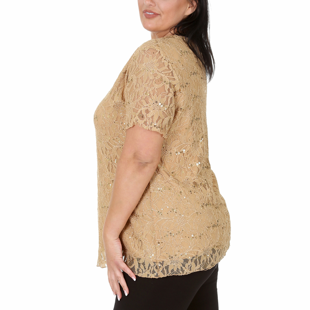Nouvelle Ladies Womens Plus Size Sequins Floral Lace Ladies Party Xmas Tunic Top - Picture 82 of 92