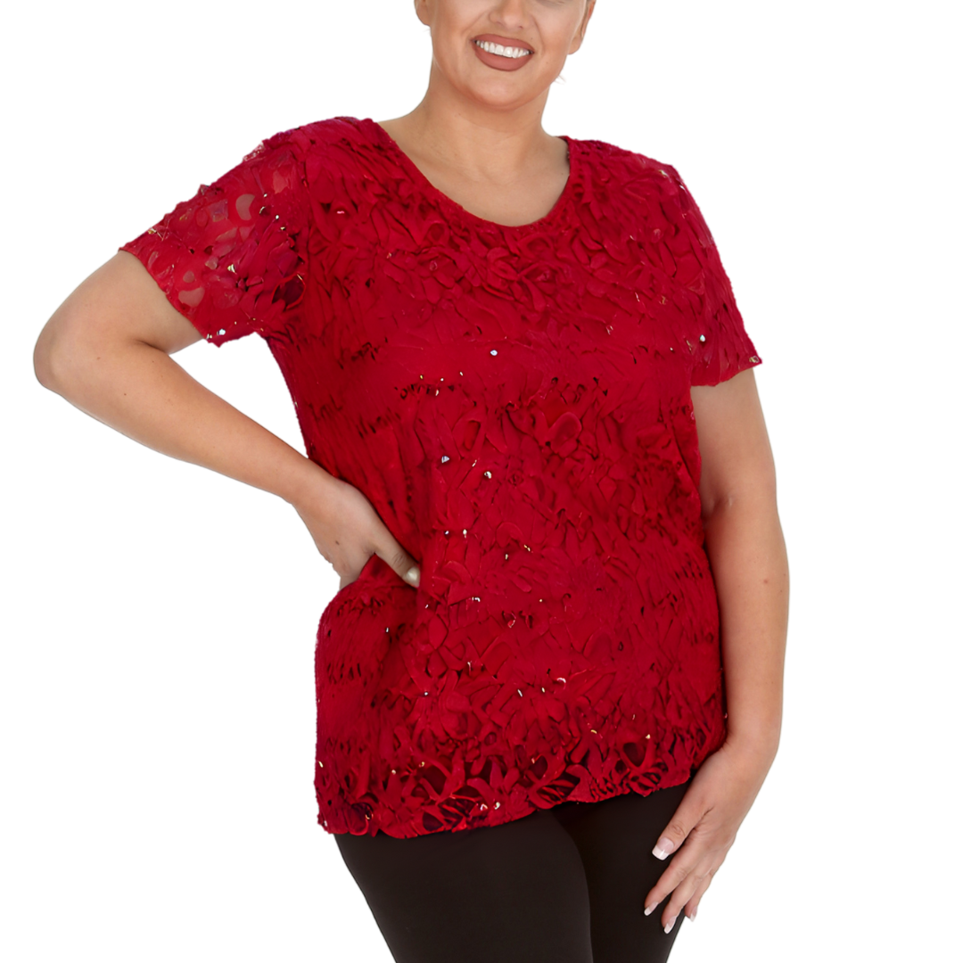 Nouvelle Ladies Womens Plus Size Sequins Floral Lace Ladies Party Xmas Tunic Top - Picture 66 of 92