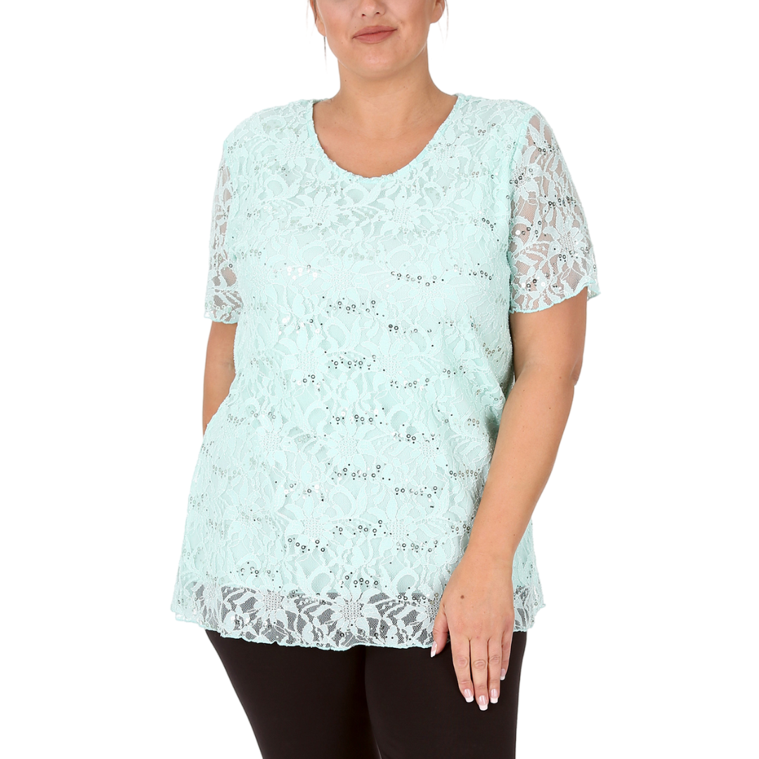 Nouvelle Ladies Womens Plus Size Sequins Floral Lace Ladies Party Xmas Tunic Top - Picture 74 of 92
