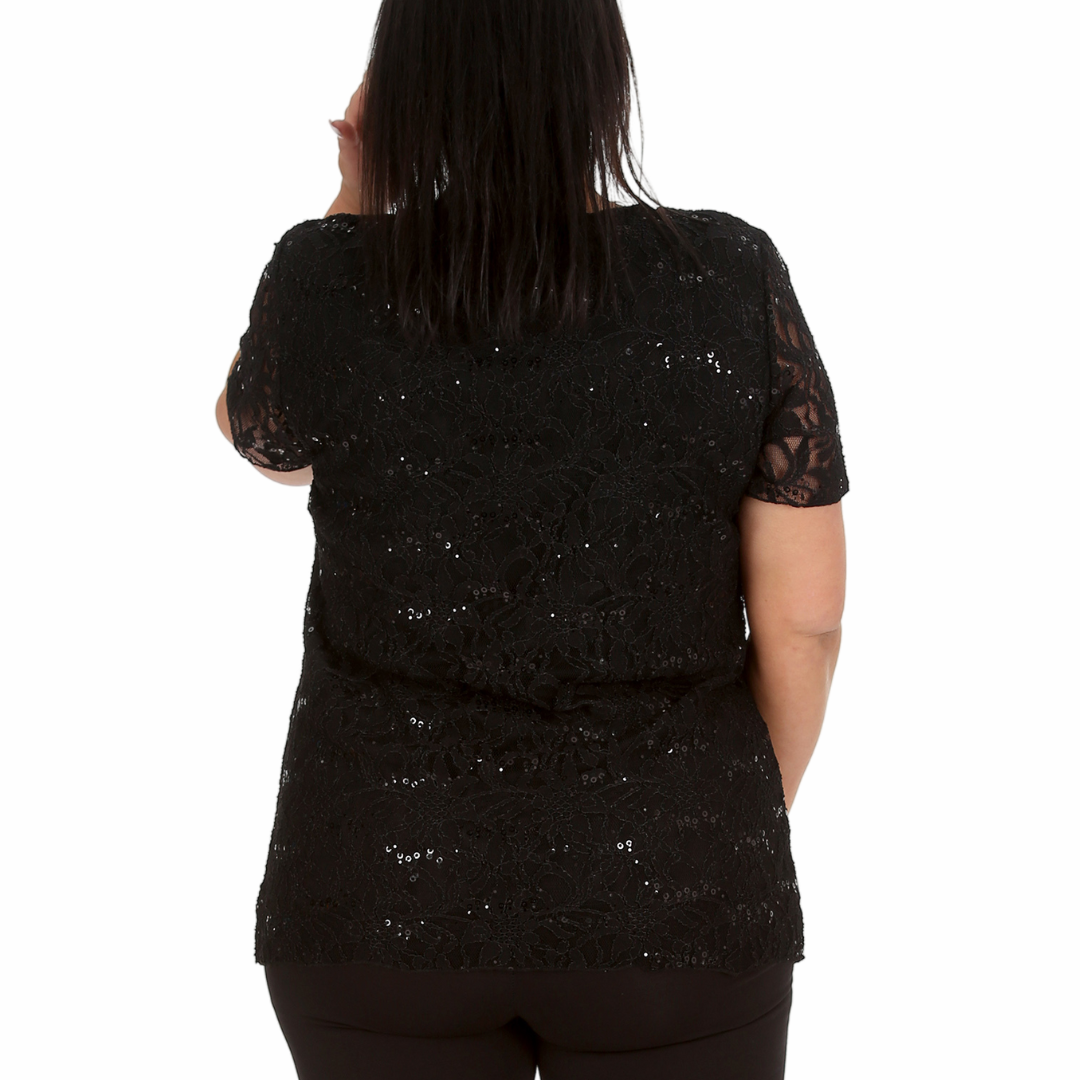 Nouvelle Ladies Womens Plus Size Sequins Floral Lace Ladies Party Xmas Tunic Top - Picture 3 of 92