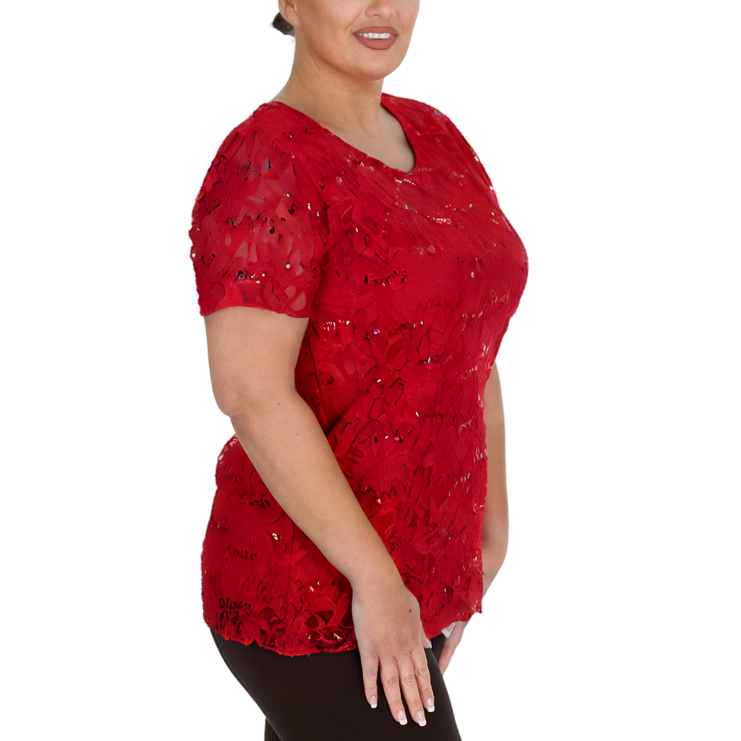 Nouvelle Ladies Womens Plus Size Sequins Floral Lace Ladies Party Xmas Tunic Top - Picture 69 of 92