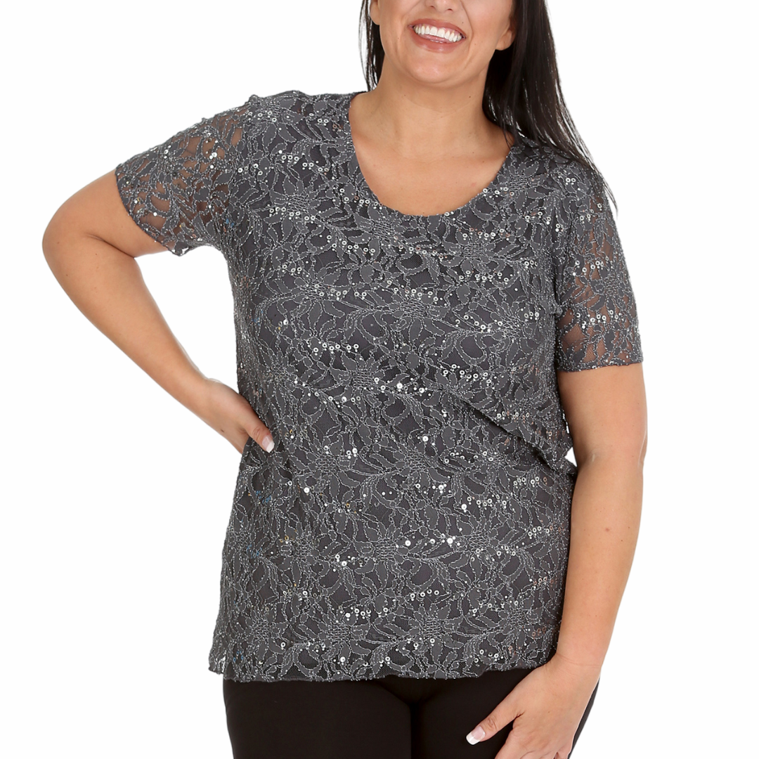 Nouvelle Ladies Womens Plus Size Sequins Floral Lace Ladies Party Xmas Tunic Top - Picture 9 of 92