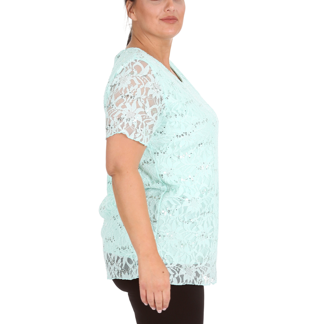 Nouvelle Ladies Womens Plus Size Sequins Floral Lace Ladies Party Xmas Tunic Top - Picture 77 of 92