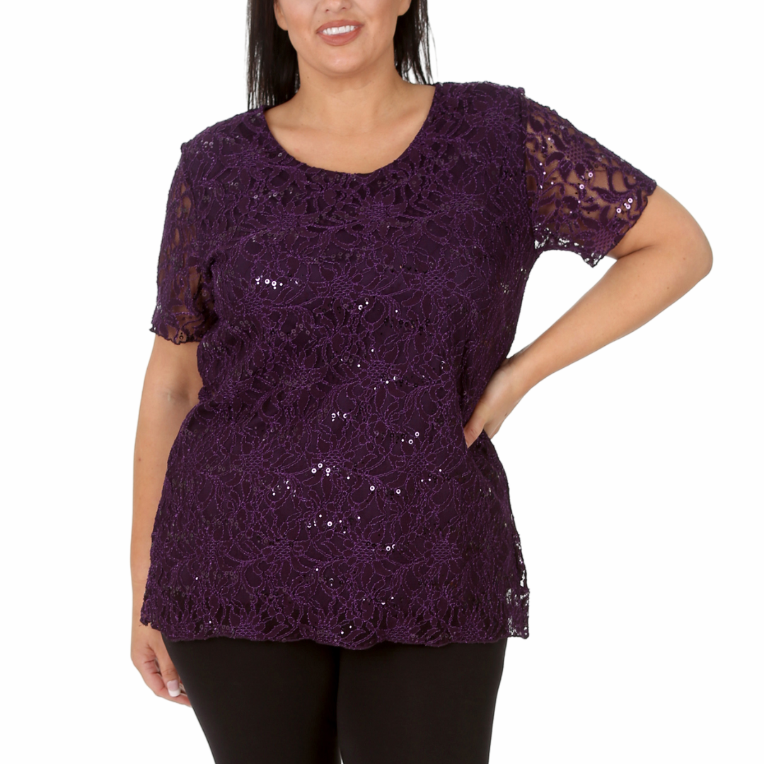 Nouvelle Ladies Womens Plus Size Sequins Floral Lace Ladies Party Xmas Tunic Top - Picture 27 of 92