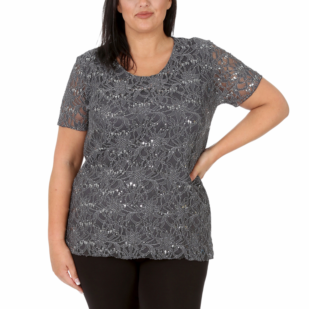 Nouvelle Ladies Womens Plus Size Sequins Floral Lace Ladies Party Xmas Tunic Top - Picture 12 of 92
