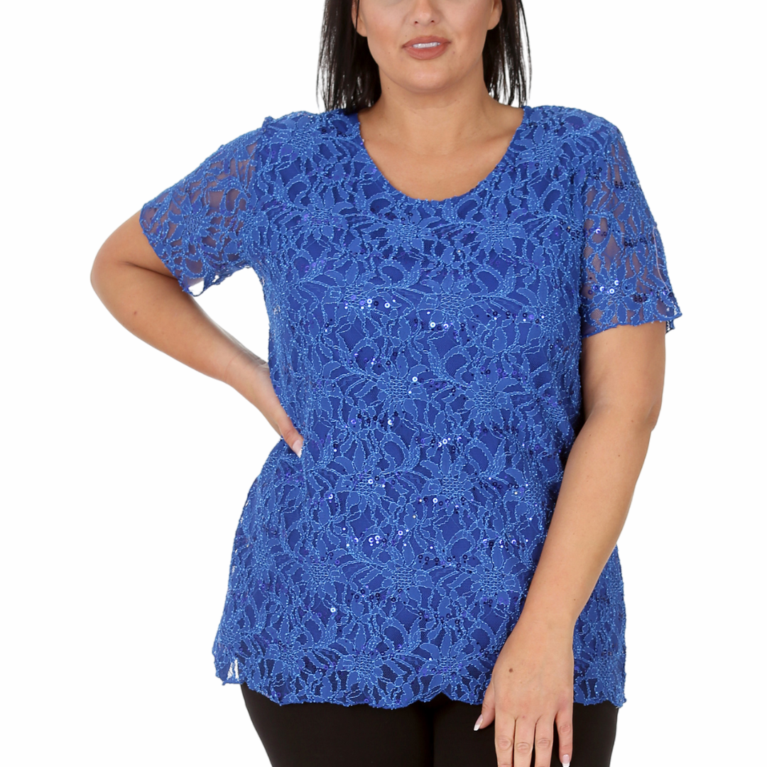 Nouvelle Ladies Womens Plus Size Sequins Floral Lace Ladies Party Xmas Tunic Top - Picture 53 of 92