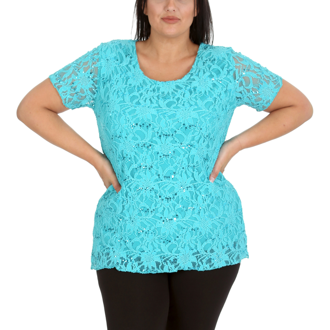 Nouvelle Ladies Womens Plus Size Sequins Floral Lace Ladies Party Xmas Tunic Top - Picture 86 of 92