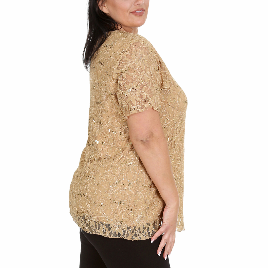 Nouvelle Ladies Womens Plus Size Sequins Floral Lace Ladies Party Xmas Tunic Top - Picture 81 of 92