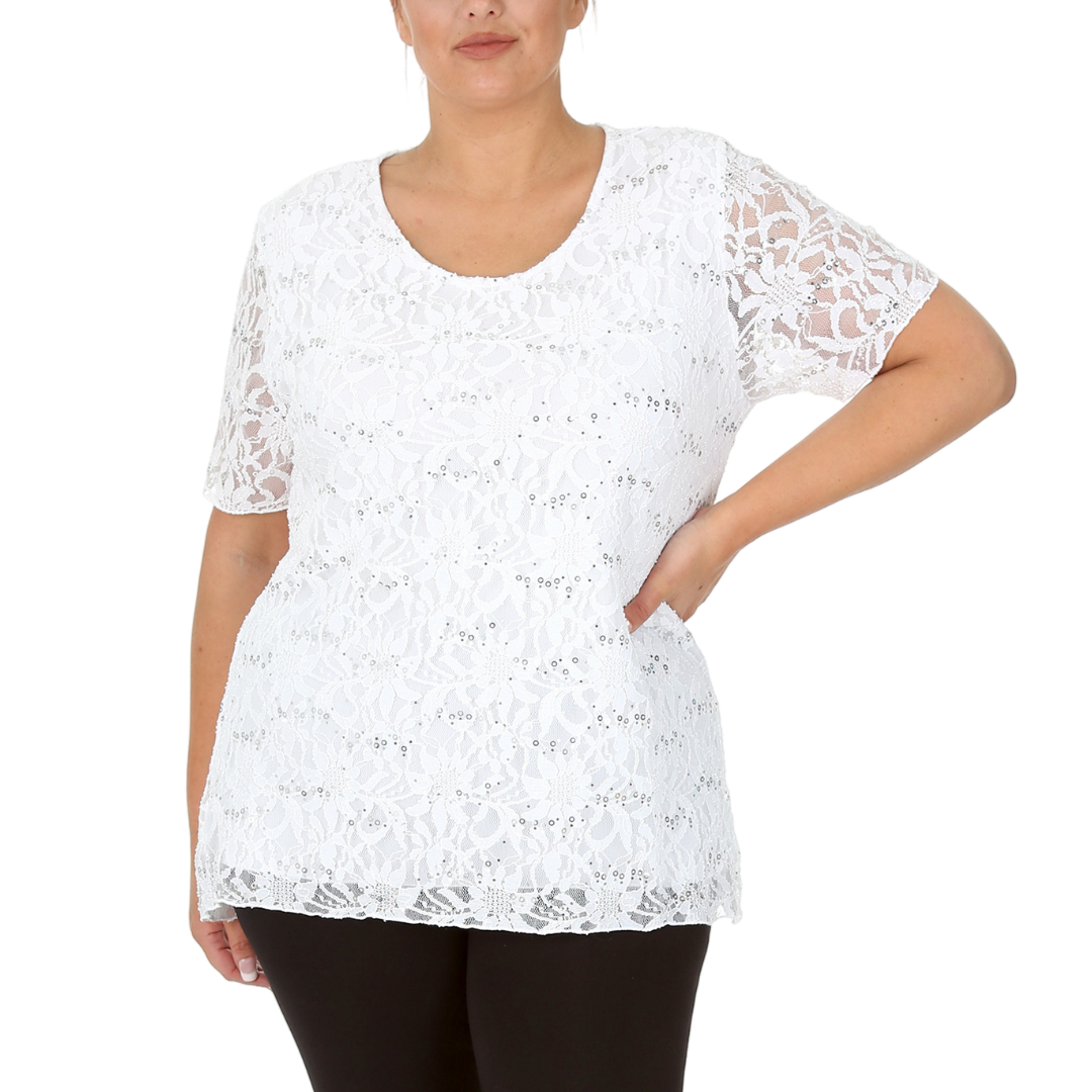 Nouvelle Ladies Womens Plus Size Sequins Floral Lace Ladies Party Xmas Tunic Top - Picture 38 of 92