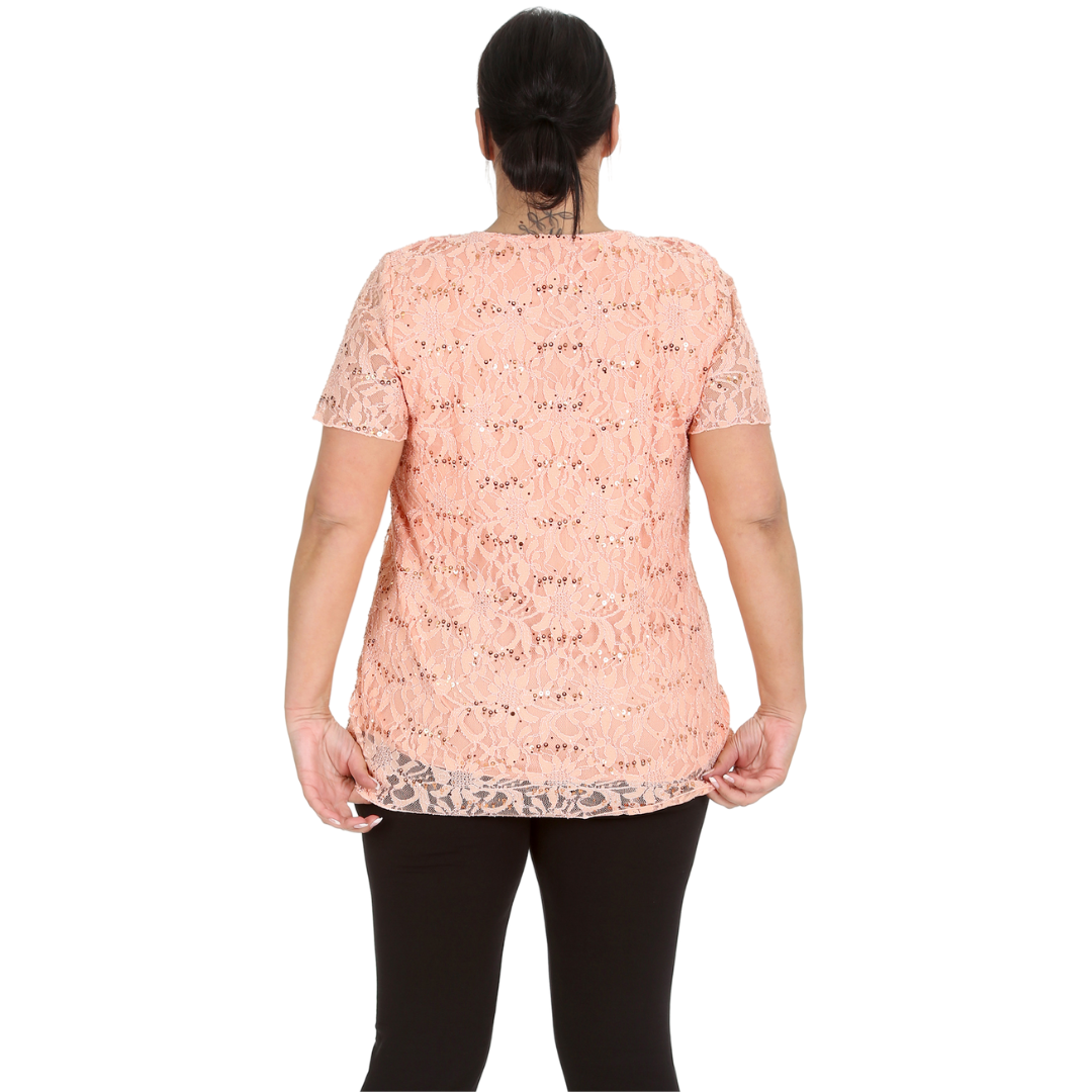 Nouvelle Ladies Womens Plus Size Sequins Floral Lace Ladies Party Xmas Tunic Top - Picture 49 of 92