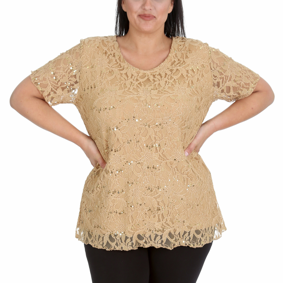 Nouvelle Ladies Womens Plus Size Sequins Floral Lace Ladies Party Xmas Tunic Top - Picture 85 of 92