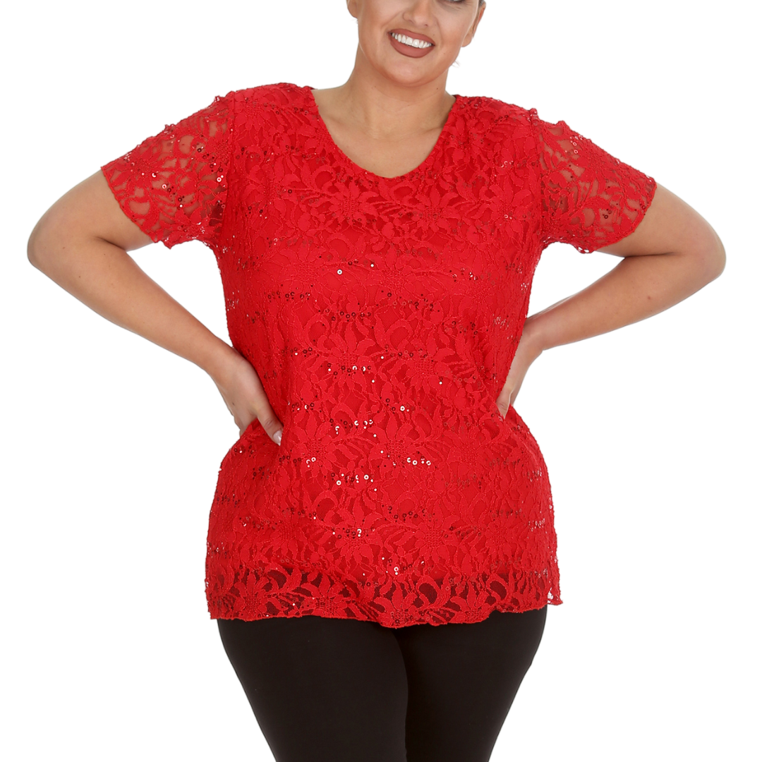 Nouvelle Ladies Womens Plus Size Sequins Floral Lace Ladies Party Xmas Tunic Top - Picture 34 of 92