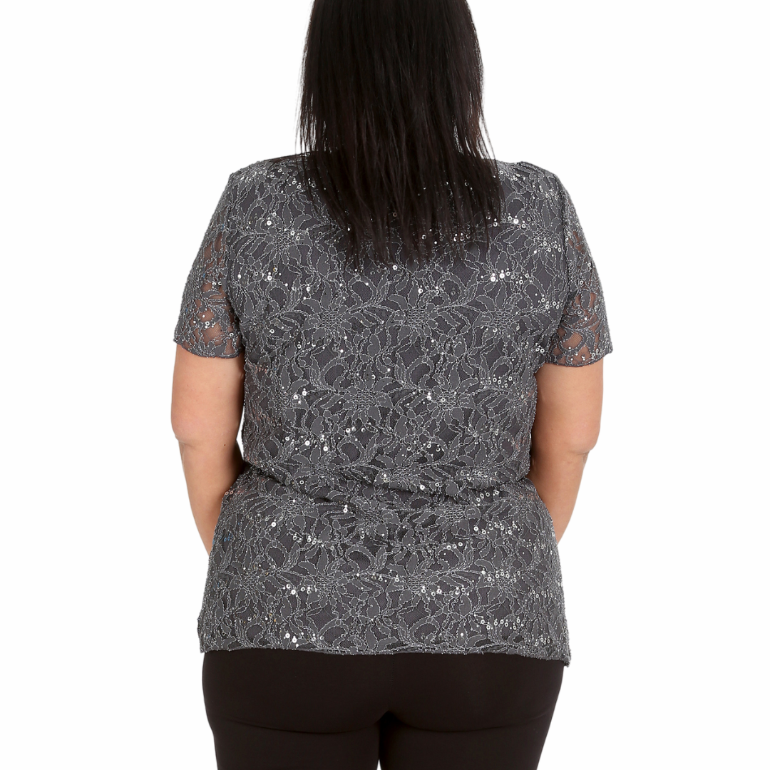 Nouvelle Ladies Womens Plus Size Sequins Floral Lace Ladies Party Xmas Tunic Top - Picture 15 of 92