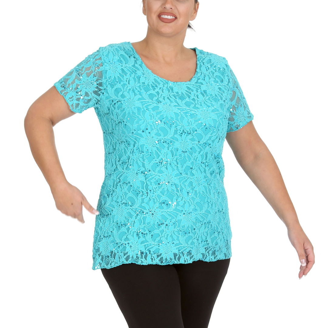 Nouvelle Ladies Womens Plus Size Sequins Floral Lace Ladies Party Xmas Tunic Top - Picture 89 of 92