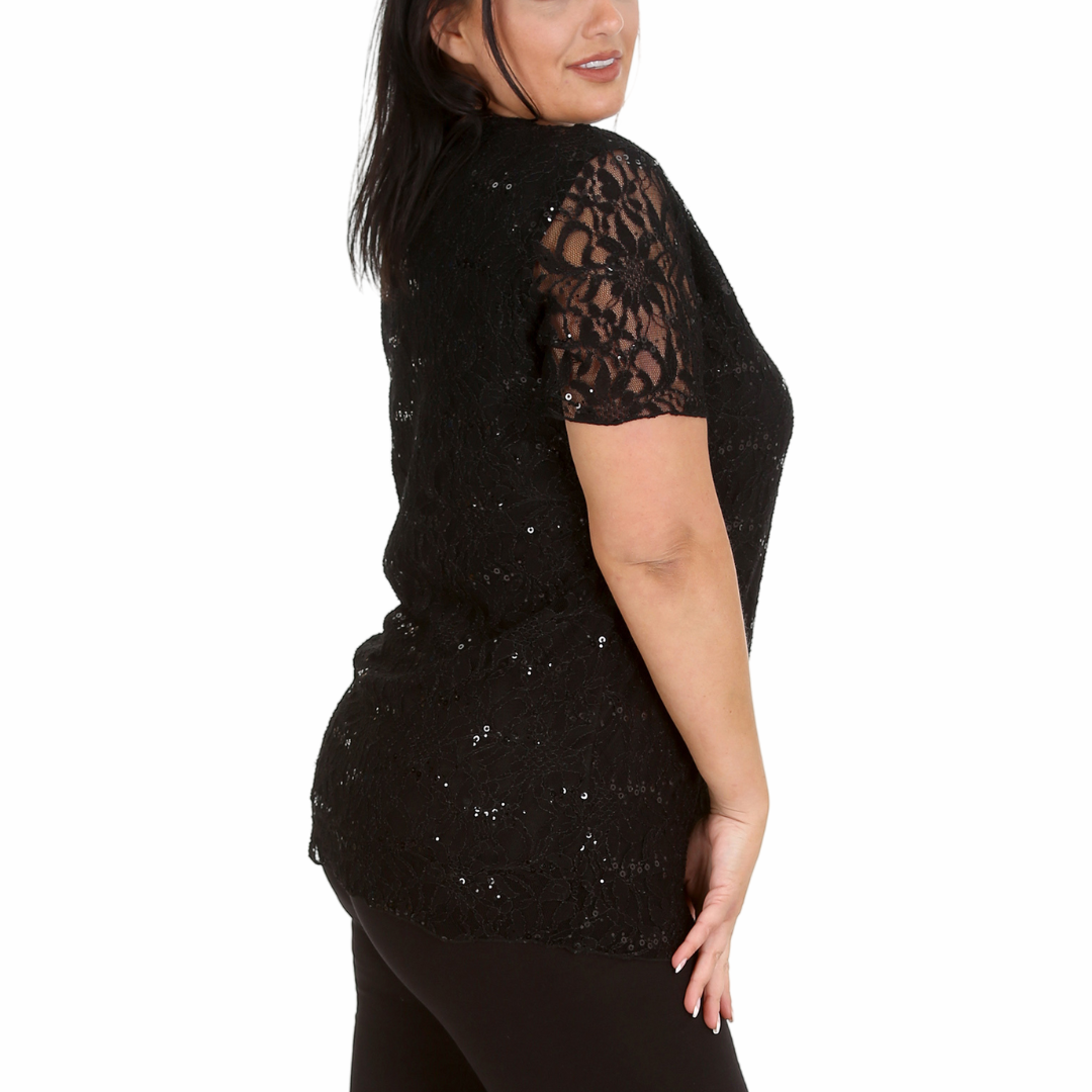 Nouvelle Ladies Womens Plus Size Sequins Floral Lace Ladies Party Xmas Tunic Top - Picture 7 of 92