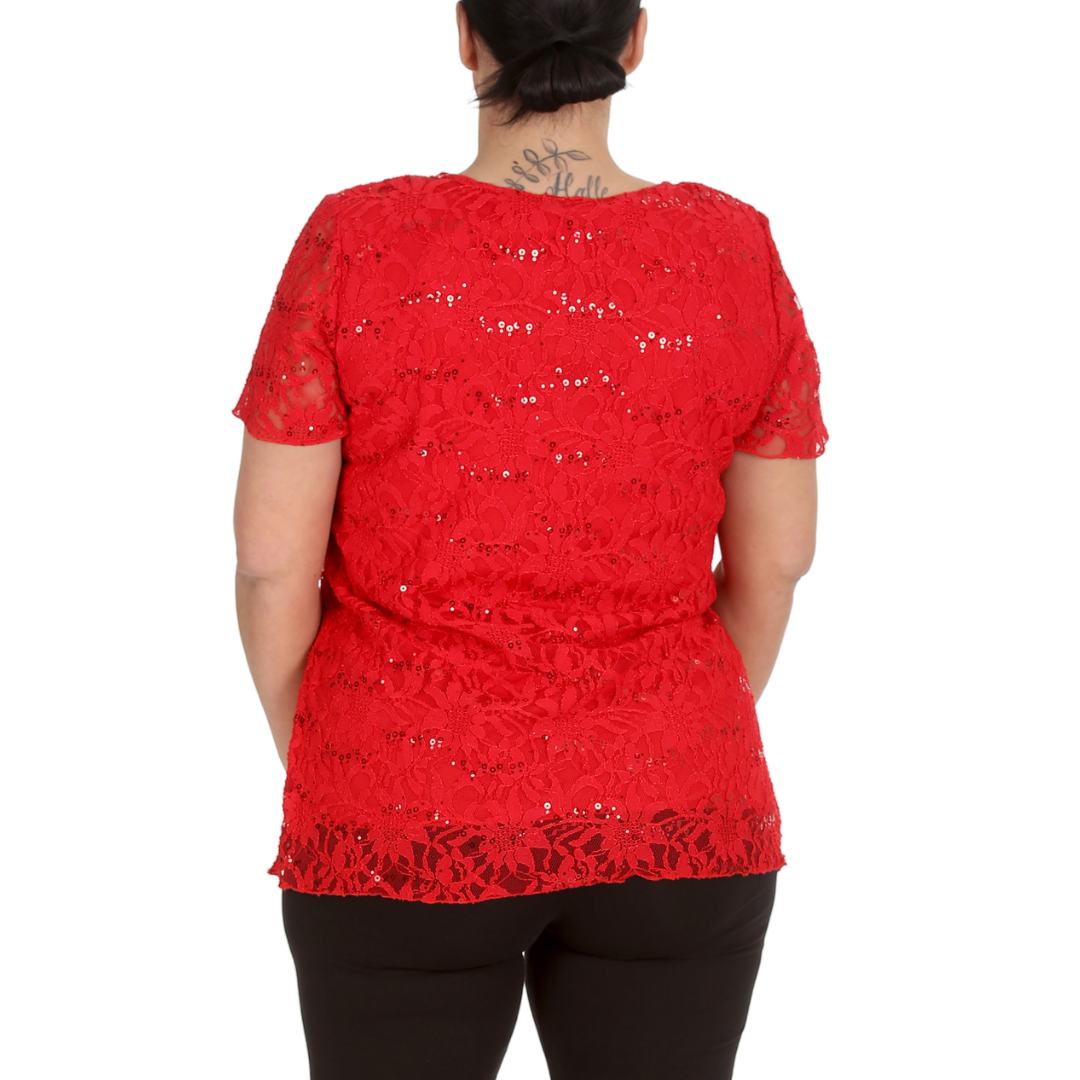 Nouvelle Ladies Womens Plus Size Sequins Floral Lace Ladies Party Xmas Tunic Top - Picture 36 of 92