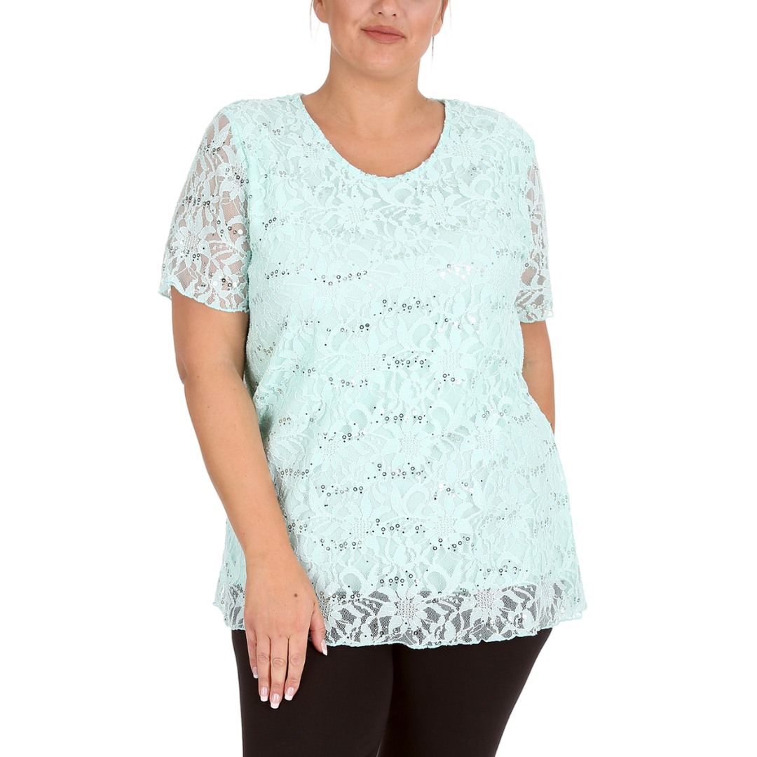 Nouvelle Ladies Womens Plus Size Sequins Floral Lace Ladies Party Xmas Tunic Top - Picture 73 of 92