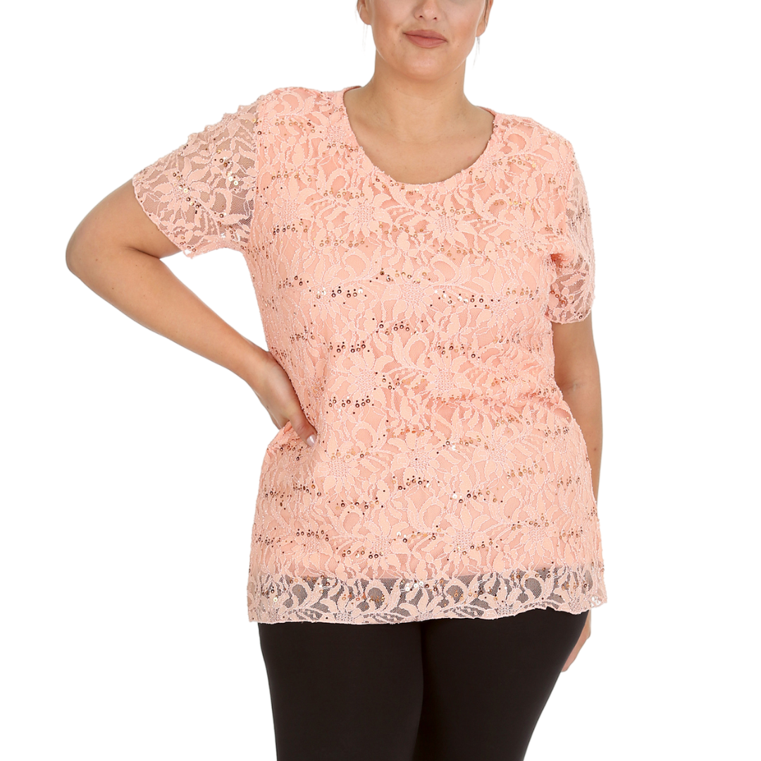 Nouvelle Ladies Womens Plus Size Sequins Floral Lace Ladies Party Xmas Tunic Top - Picture 44 of 92