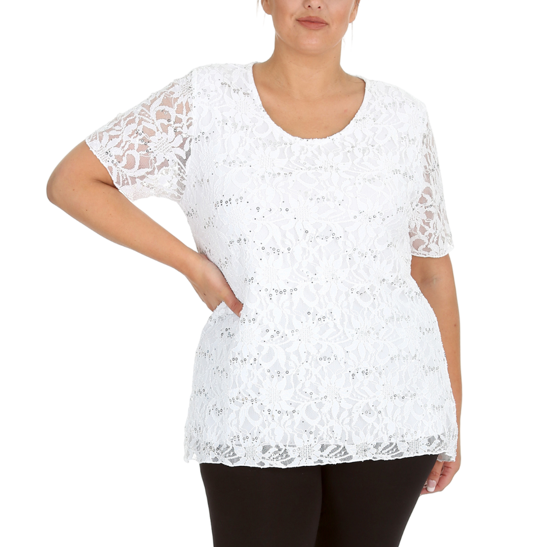 Nouvelle Ladies Womens Plus Size Sequins Floral Lace Ladies Party Xmas Tunic Top - Picture 37 of 92